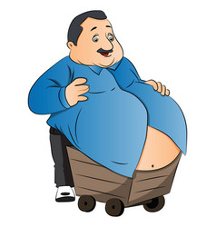 An Obese Man With Stomach On Wheelcart