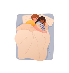 Cartoon Man And Woman Hugging In Bed Under