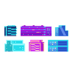 Neon Pixel Buildings Set Pixelated City Landscape