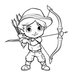 Black And White Cartoon Of Cute Boy Archery