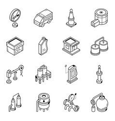 Pack Of Oil Factory Isometric Line Icons