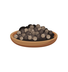 Dried Black Pepper In Wooden Bowl Aromatic