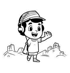 Cute Boy Listening To Music On The Beach Cartoon