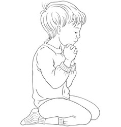 Little Boy Kneeling Down In Pray Coloring Page