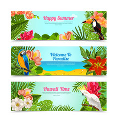 Tropical Island Flowers Horizontal Banners Set