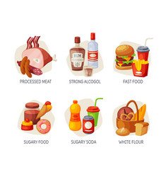 Unhealthy Meal Set Processed Meat Strong Alcohol