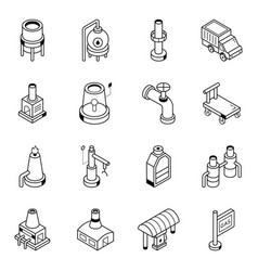 Bundle Of Petroleum Factory Isometric Line Icons