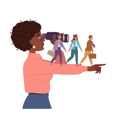 Woman Leader With Binoculars And Outstretched Arm