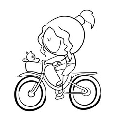 Cartoon Young Woman Rides Bicycle