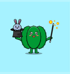 Cute Cartoon Cactus Magician With Bunny Character