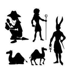 Egyptian Man Camel Isolated Silhouettes