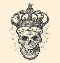 Human Skull With King Crown Hand Drawn Sketch In