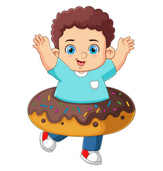 A Cute Boy Playing With Big Chocolate Donut Toy