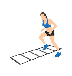 Woman Making Drill Training On Agility Ladder