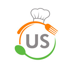 Letter Us Restaurant Logo With Chef Hat Spoon