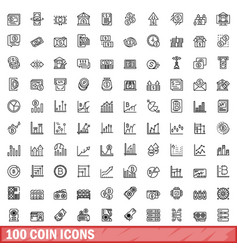 100 Coin Icons Set Outline Style