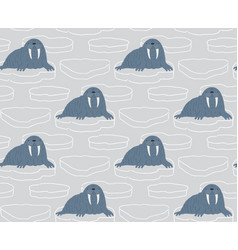 Cute Cartoon Walrus Ice Floes Seamless Pattern