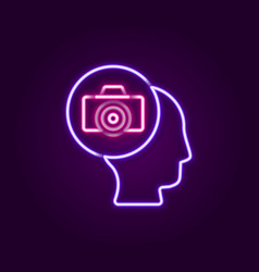 Glowing Neon Line Photo Camera Icon Isolated On