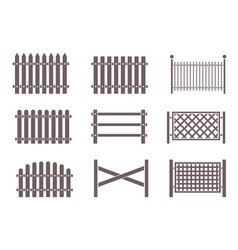 Rural Wooden Fences Silhouettes Set For Park Yard