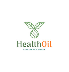 Health And Beauty Logo With Leaf Shape And Oil Or