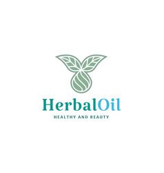 Health And Beauty Logo With Leaf Shape And Oil Or