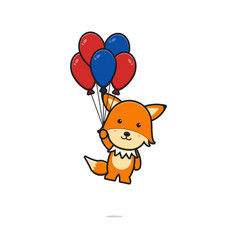 Cute Fox Flying With Balloon Cartoon Icon