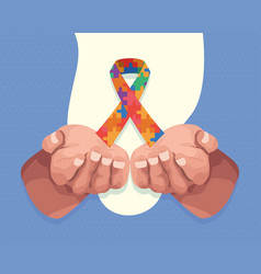 Hands Lifting Autism Ribbon Campaign