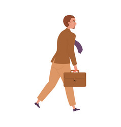 Man Office Employee In Tie With Briefcase Walking