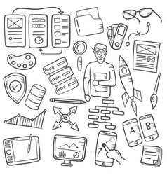 Ux Designer Concept Doodle Hand Drawn Set