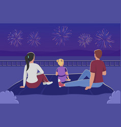 Family Watching Fireworks Flat Color