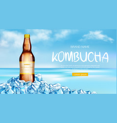 Kombucha Bottle Mockup Ad Banner Fresh Tea Drink