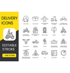 Types And Methods Of Delivery Line Icons Set