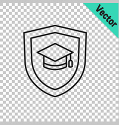 Black Line Graduation Cap With Shield Icon