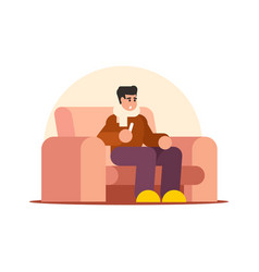 Man Sitting On Sofa And Watching Tv