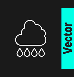 White Line Cloud With Rain Icon Isolated On Black