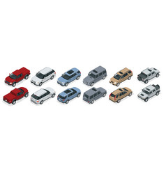 Isometric Realistic Suv Cars Set Template On White