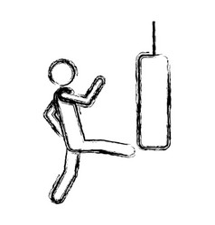 Monochrome Sketch Of Man Kicking A Punching Bag