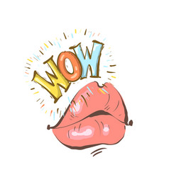 Mouth With Speak Bubble Wow And Female Lips