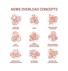 News Overload Red Concept Icons Set