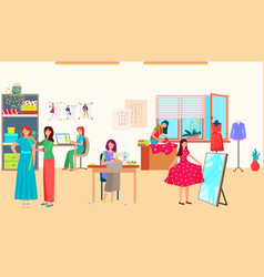 Women Work In Sewing Fashion Studio Textile