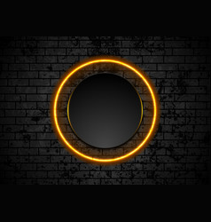 Orange Neon Circle On Grunge Brick Wall Background