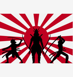 Silhouette Samurai On Rising Sun Japan Flag