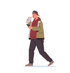 Man In Casual Clothes Drinking Coffee With Straw