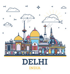 Outline Delhi India City Skyline With Colored