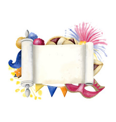 Purim Esther Scroll Frame With Holiday Symbols