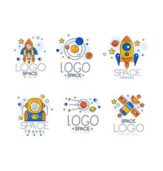 Space Logo With Astronaut Rocket And Satellite