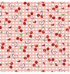 Cherries With Plaid Gingham Print Hearts Seamless