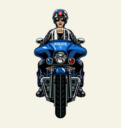 Police Woman Biker Riding Highway Motorbike