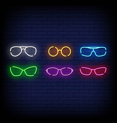 Neon Sign Set Eyeglasses Icon With Brick Wall Back