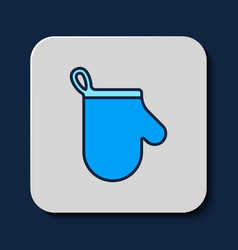 Filled Outline Oven Glove Icon Isolated On Blue